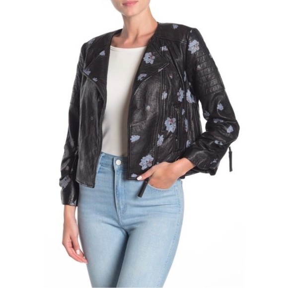 Joie Jackets & Blazers - NWOT Joie Thisbe Moto Black Floral Lamb Leather Jacket Size XS